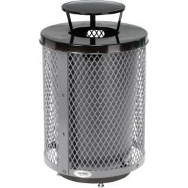 Global Equipment Outdoor Diamond Steel Trash Can W/Rain Bonnet Lid   Base, 36 Gallon, Gray 261926GYD